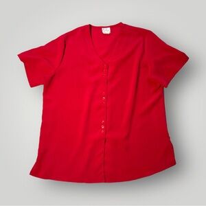 Vintage JR Bentley Red Button Down Short Sleeve Blouse Top